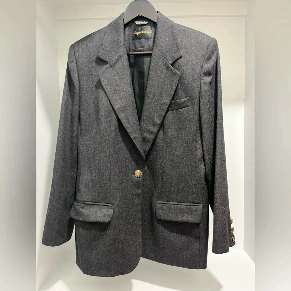 Giorgio Sant Angelo 100% wool vintage blazer one button closure shoulder pads 8